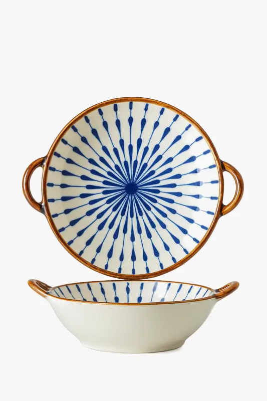 Marque Japanese ceramic bowl with handle and floral pattern
