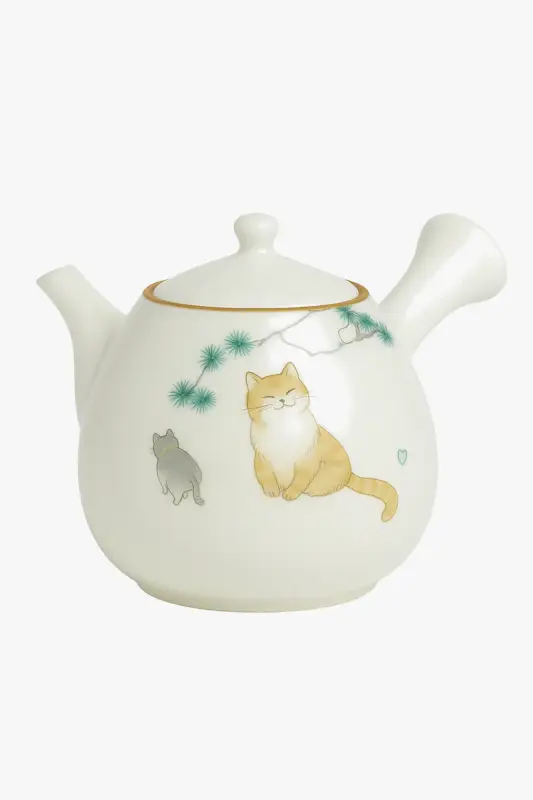 Paiement Sécurisé Ru kiln ceramic teapot with cat motif side handle