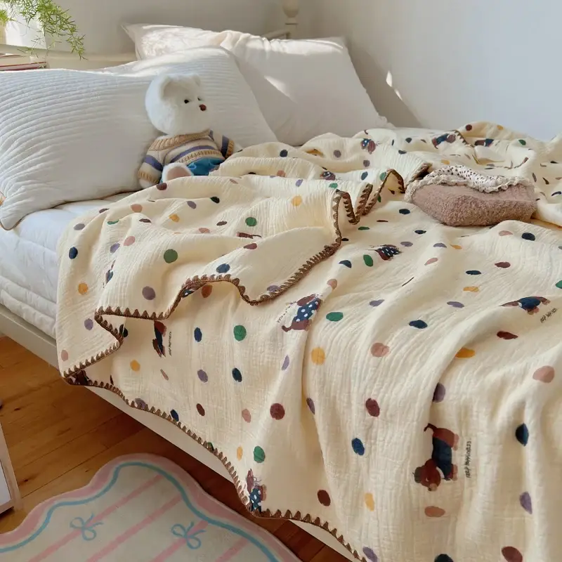 Acheter En Ligne Lightweight cotton crepe blanket with check pattern for children su...