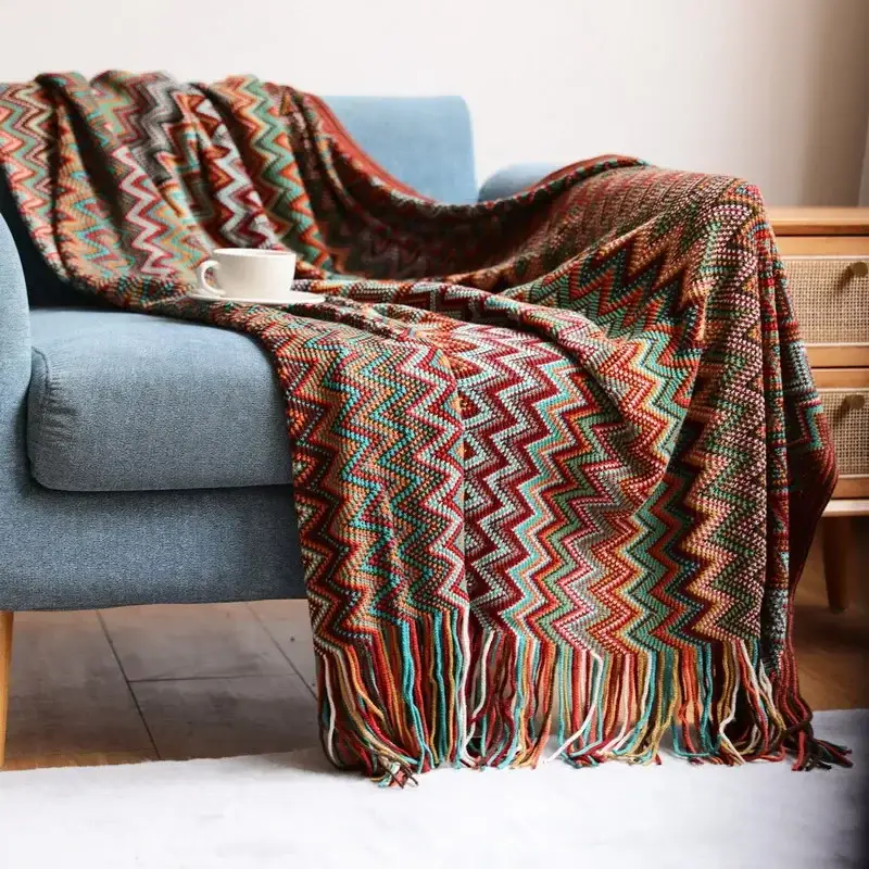 Boho woven throw with tassels soft for sofa or bed Super Prix