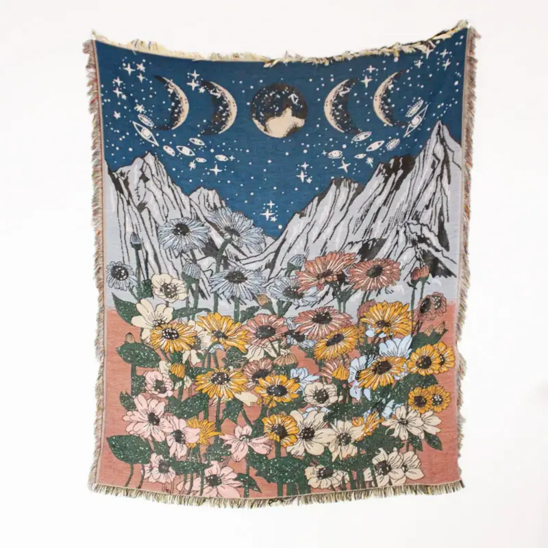Nordic boho landscape pattern throw for sofa and picnic Nouvelle Collection
