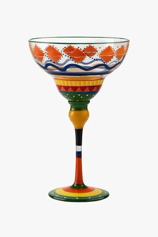 Hand-painted margarita cocktail glass with flamingo and striped design Livraison Express