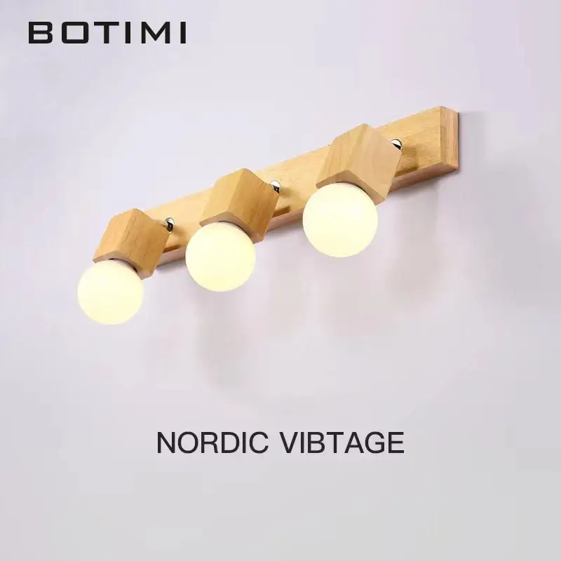 Pas Cher Botimi triple wooden mirror wall light nordic adjustable hotel wall...