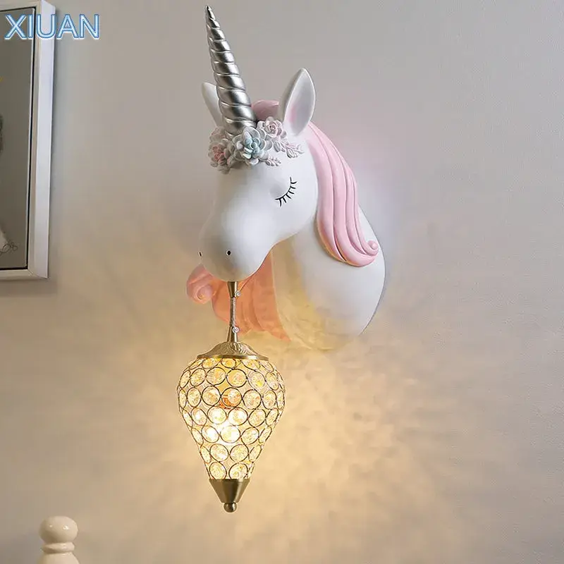 Led unicorn resin wall light for girl's princess bedroom Authentique