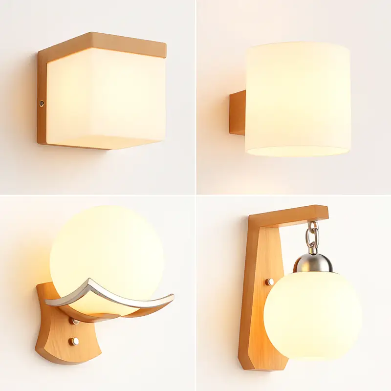 Quantité Limitée Nordic glass and wood led wall light for bedside and indoor use