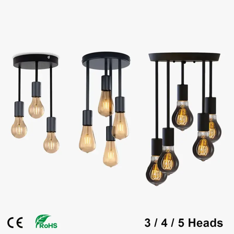 Réduction Vintage industrial 5-light black ceiling light