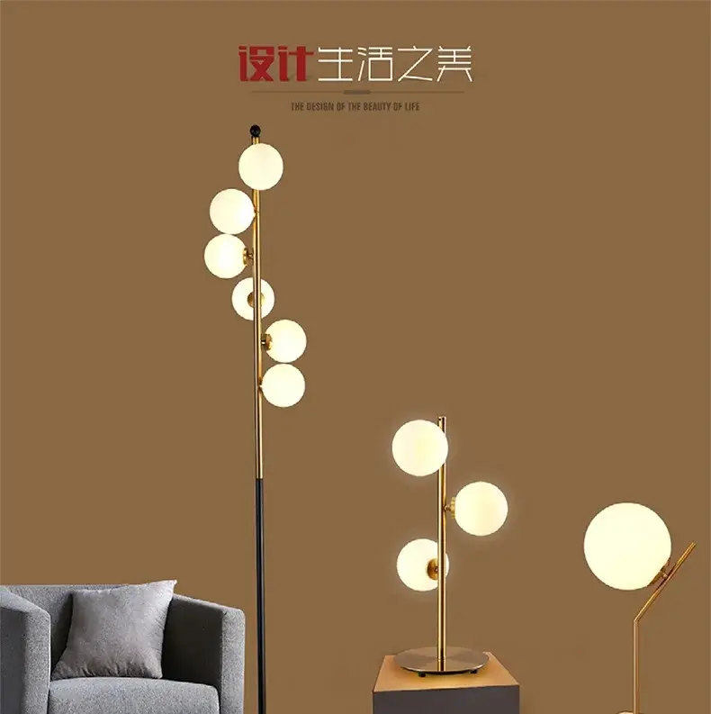 Promotion (may 16) modern led gold bar floor lamp with glass globes inti