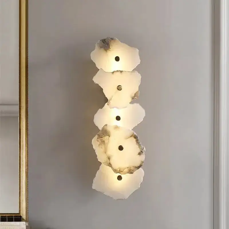 Modern brass led wall light with natural marble luxury lamp for bed... Nouveauté