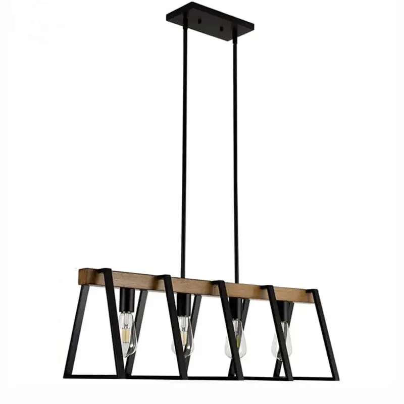Jusqu'à Épuisement Des Stocks American vintage industrial 4-head iron art pendant light wood effe...