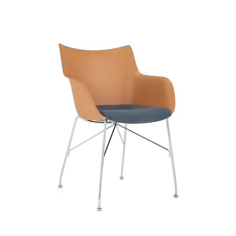 Chaise Q/WOOD assise tissu Bois clair/ chrome/ bleu clairKARTELL Expédié Aujourd'hui