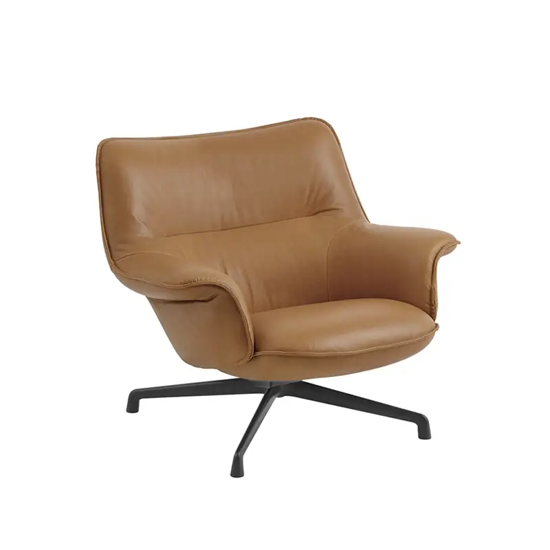 Fauteuil DOZE LOUNGE LOW base pivotante Cuir cognac/ noirMUUTO Commande En Gros