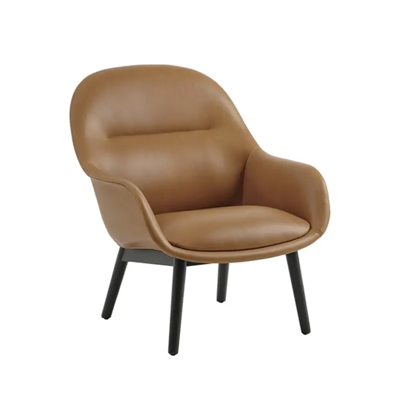 Certifié Easy chair FIBER LOUNGE Wooden legs Cognac/black leatherMUUTO