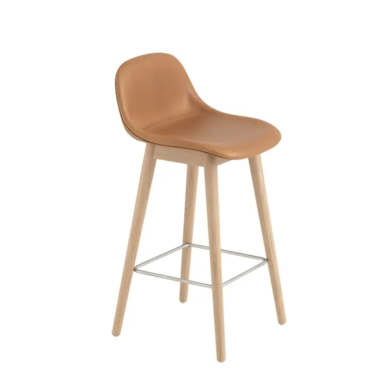 Bar Stool FIBER BAR STOOL With backrest wooden legs leather seat H65 CognacMUUTO Prix Promo