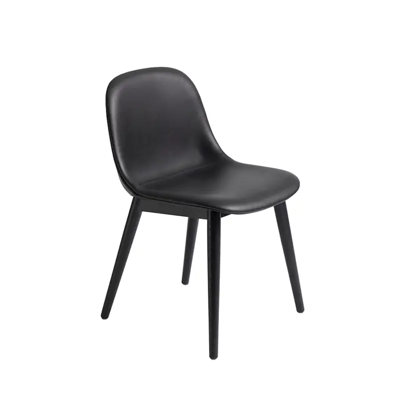 Achat Immédiat Chaise FIBER CHAIR pieds bois coque cuir NoirMUUTO