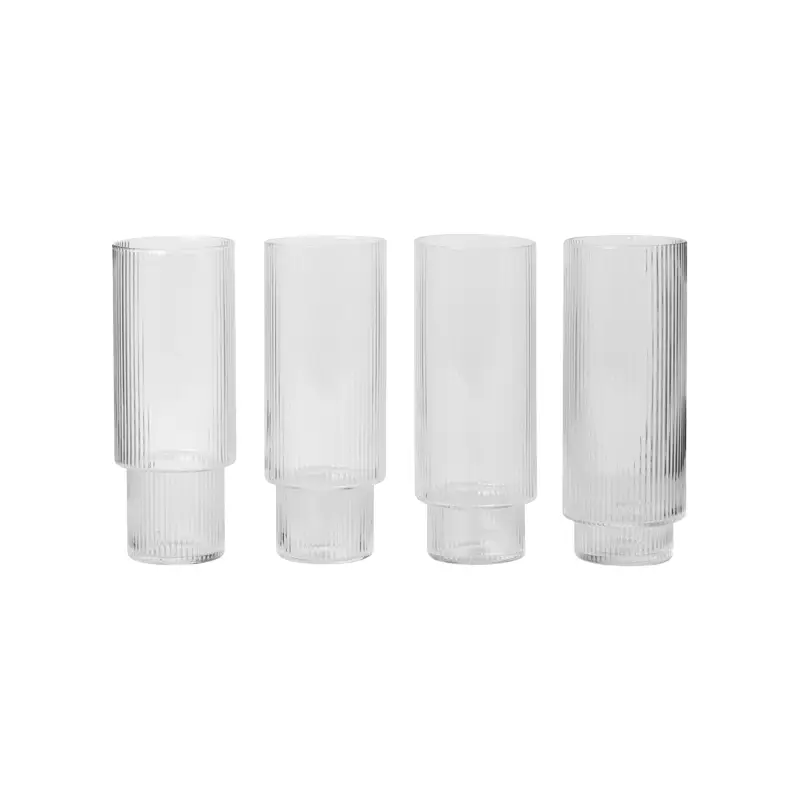 Carafe & verre Set de 4 verres long drink RIPPLE TransparentFERM LIVING Usine Directe