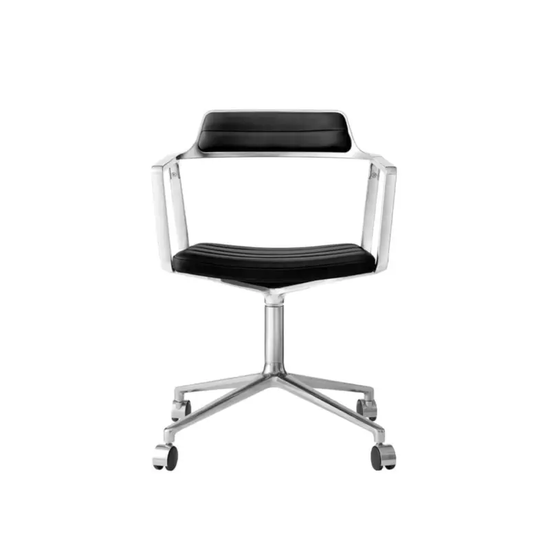 Pas Cher Chaise SWIVEL CHAIR 452 à roulettes Cuir noir / Aluminium poliVIPP