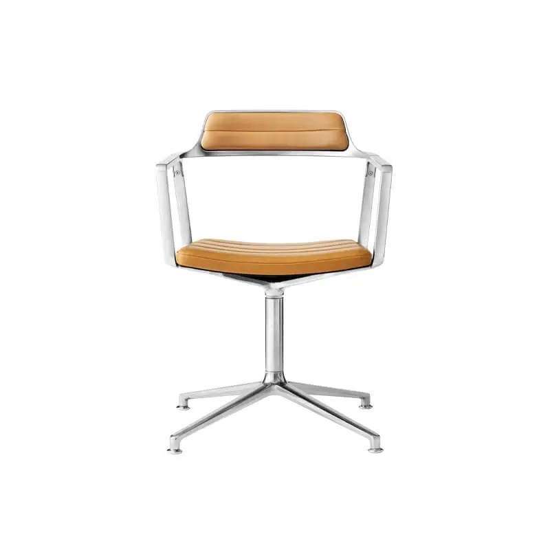 Soldes Dining Chair SWIVEL CHAIR 452 on gliders Camel leather / Polished aluminiumVIPP