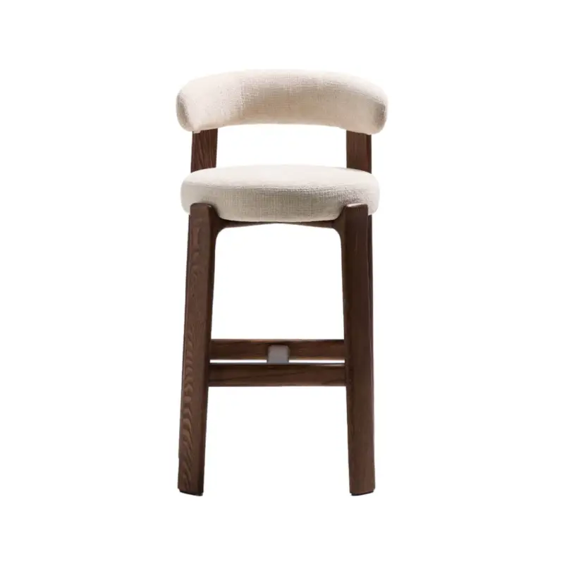 Usine Directe Tabouret haut GRANITE H 75 avec dossier Tissu Chenille beige / Frêne finition NoyerKAVE HOME