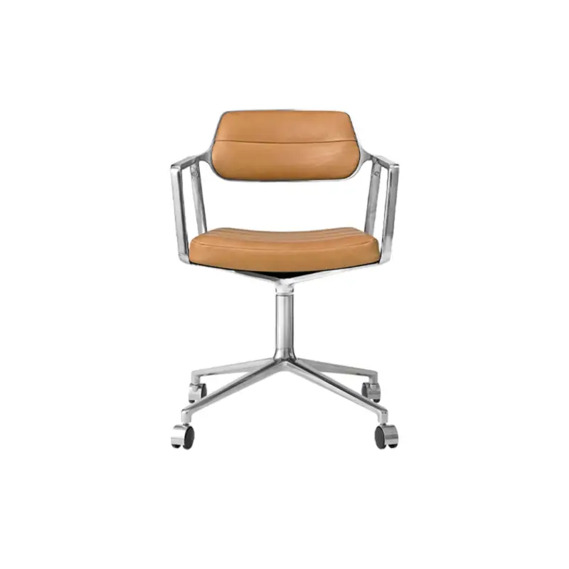 Acheter Direct Dining Chair SWIVEL CHAIR 453 with castors Camel leather / Polished aluminiumVIPP