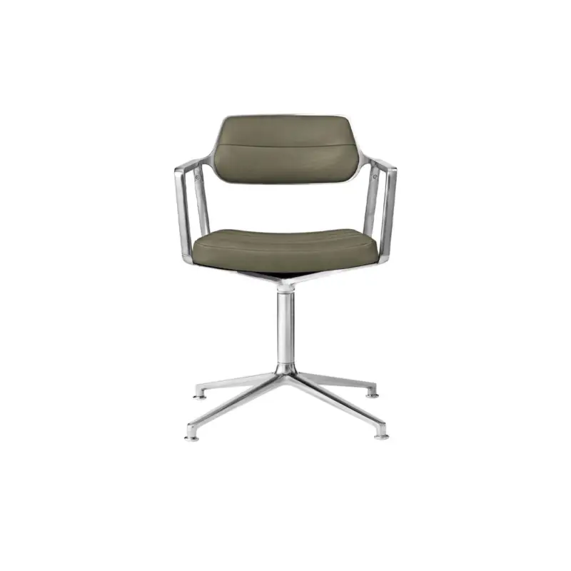 Super Prix Dining Chair SWIVEL CHAIR 453 with gliders Bosco Green leather / Polished aluminiumVIPP