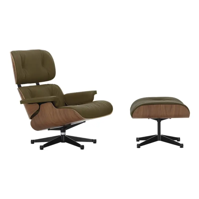 Easy chair EAMES LOUNGE & OTTOMAN Premium leather Khaki / Natural walnutVITRA Acheter En Ligne
