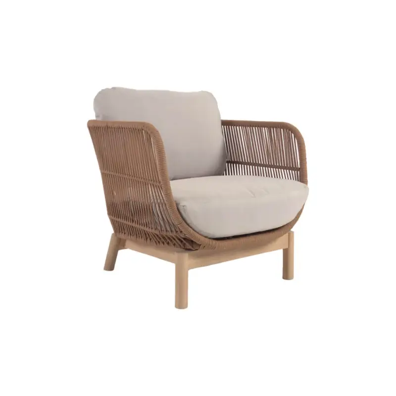 Outdoor Lounge Chair CATALINA Acacia / Beige EcruKAVE HOME Acheter En Ligne