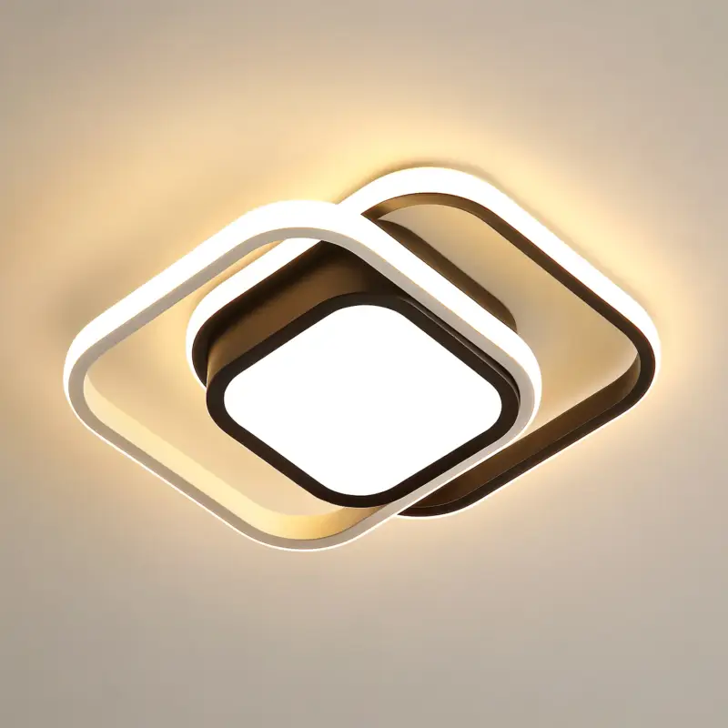 GOECO Plafonnier LED Moderne, 32W Lampe de Plafond, Luminaire Plafonnier 2500lm pour Salon, Chambre, Cuisine, Couloir (Noir) Lumière Blanche Chaude 3000K Commander Vite