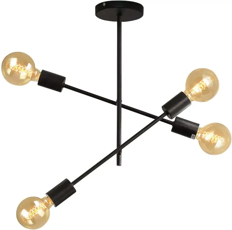 Nouvelle Collection Lustre nordique Spoutnik, plafonnier à embranchement, plafonnier semi-encastré d'intérieur à 4 lumières pour salon noir