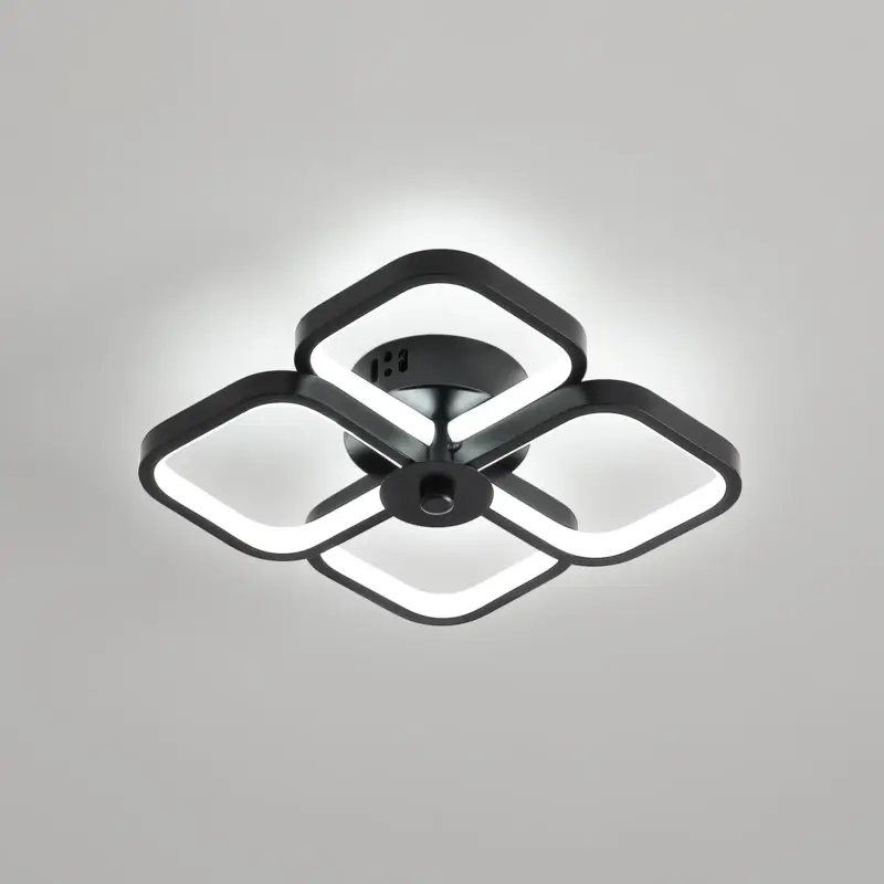 Plafonnier Led, Rectangulaire Moderne Métal Acrylique Lampe de Plafond 32W Lustre Plafonnier, Dia 24CM Plafonnier Bureau pour Chambre à Coucher, Salon, Salle à Manger, Couloir Noir Certifié