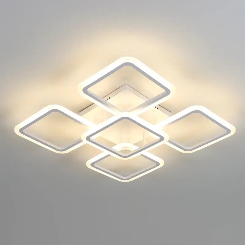 Achetez Aujourd'hui Plafonnier LED 64W Moderne Semi Encastré Lampe de Plafond Blanc 5 têtes Luminaire Plafonnier Carré pour Salon Bureau Salle à Manger Chambre Éclairage, 3000K Lumière Chaude