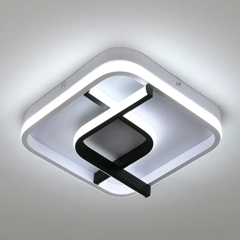 Plafonnier Carré Moderne, 24CM Noir Et Blanc Plafonnier Led à Géométrie, 23W 6000K Lumière Blanche Froide Plafonnier Led Acrylique, pour Chambre Salon Couloir Balcon Authentique