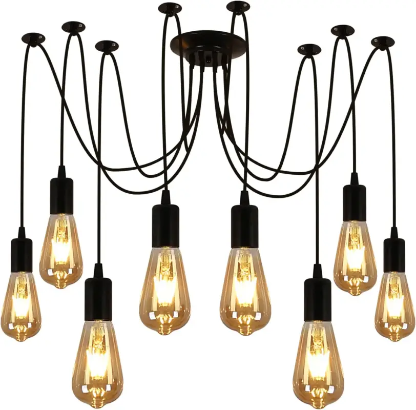 Suspension Luminaire Vintage Industrielle, 8 Lumières DIY Installation Lampe Rétro Réglable Lustre Araignée, Eclairage Plafonnier pour Salon Chambre Cuisine Bar Loft (sans ampoules) Livraison Express