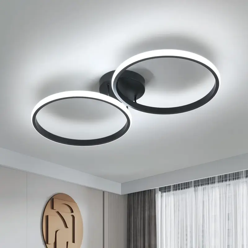 Plafonnier à LED, lampe de plafond moderne 42W, plafonnier LED double anneau , plafonnier en acrylique Noir pour chambre à coucher, salon, bureau Prix Choc