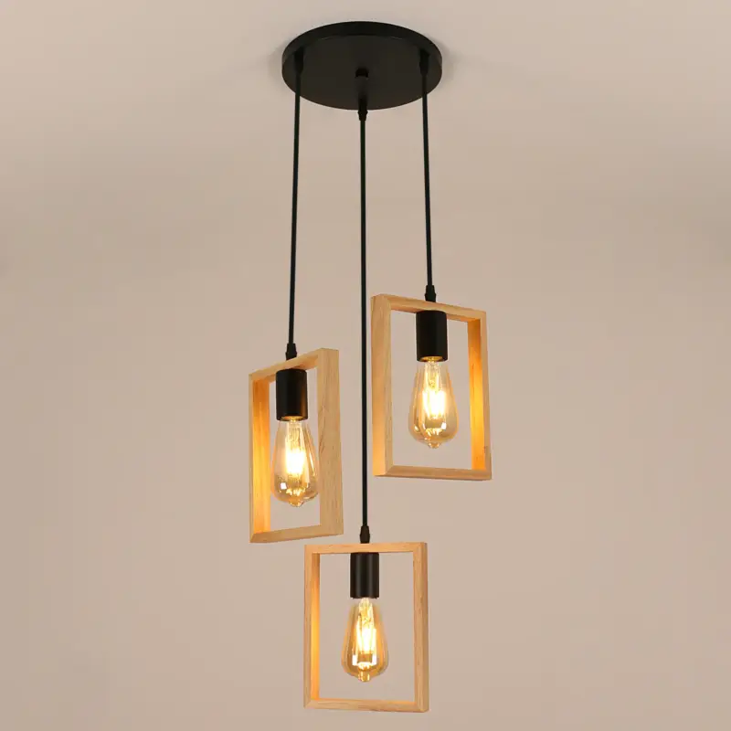E27 Suspension Luminaire Industrielle, Luminaire Plafonnier Vintage en Bois Noir,pour salon ou restaurant (ampoules non incluses) Must-Have