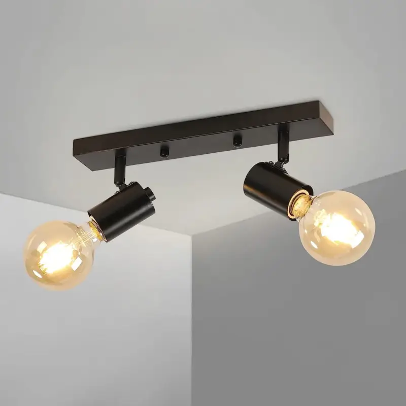 Prix Réduit Plafonnier à spot Vintage E27 Base 2 douilles Lampe de Plafond Pour salon chambre salle à manger Bar Café Noir