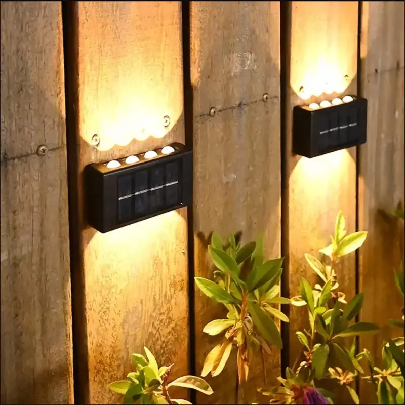 Must-Have Applique solaire Extérieur 2 pièces Lampe murale LED Blanc Chaud 3000K Pour Cour Jardin Couloir Terrasse Proche Mur Pathway Patio Villa Noir