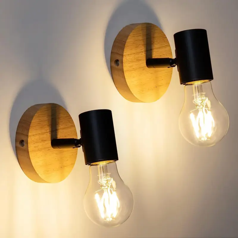 2 pièces Applique Murale Intérieur Bois Vintage Lampe murale Pour chambre à coucher, salon, couloir, entrée E27 Base Meilleure Vente