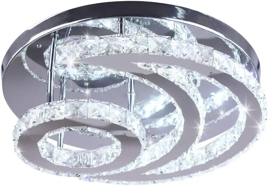 Solde LED Plafonnier en Cristal Moderne Rond Lampe de Plafond Dimmable 3000K/4000K/6000K Pour salon chambre à coucher salle à manger bureau