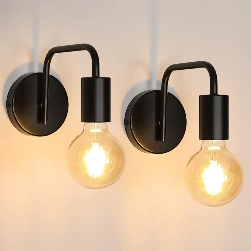 2 pièces Applique Murale Intérieur Vintage Lampe murale E27 Base Pour chambre à coucher couloir entrée Noir Dernière Chance
