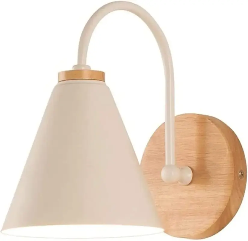 Haute Qualité Applique de Chevet Bois Scandinave Lampe murale Avec ampoule 5W E27 (blanc chaud) Pour chambre à coucher, salon, couloir, entrée Blanc