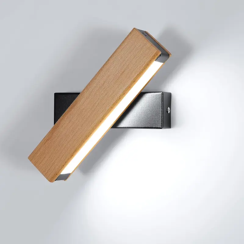 Applique Murale LED Bois Rotative Moderne Rectangle Lampe murale Blanc Froid 6000K 4.5W Pour chambre à coucher, salon, couloir, entrée Meilleure Vente