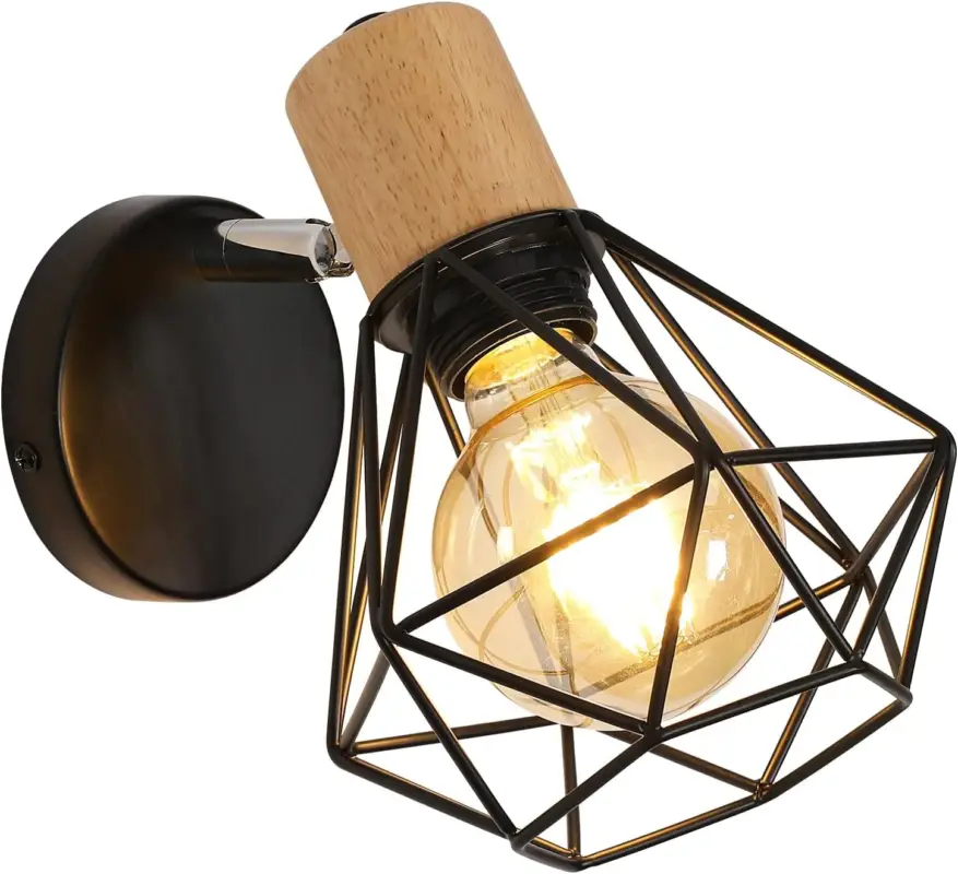 Soldes Applique Murale Intérieur Vintage – Lampe Murale en Bois Design, Douille E27, Éclairage pour Chambre, Salon, Couloir, Entrée – Ampoule Non Incluse