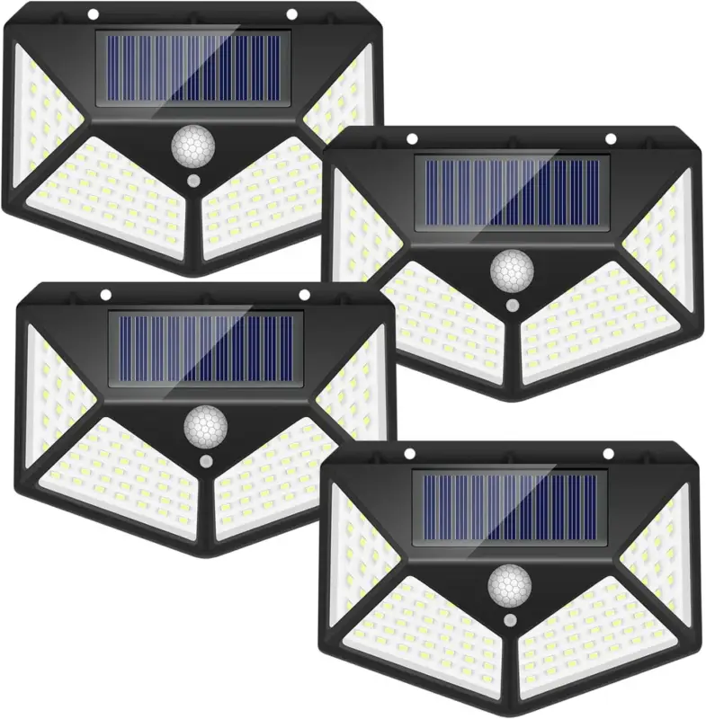 Prix Cassé 4 pièces Applique solaire Extérieur Détecteur de Mouvement Lampe murale LED Blanc Froid 6000K Pour Cour Jardin Couloir Terrasse Proche Mur Pathway Patio Villa