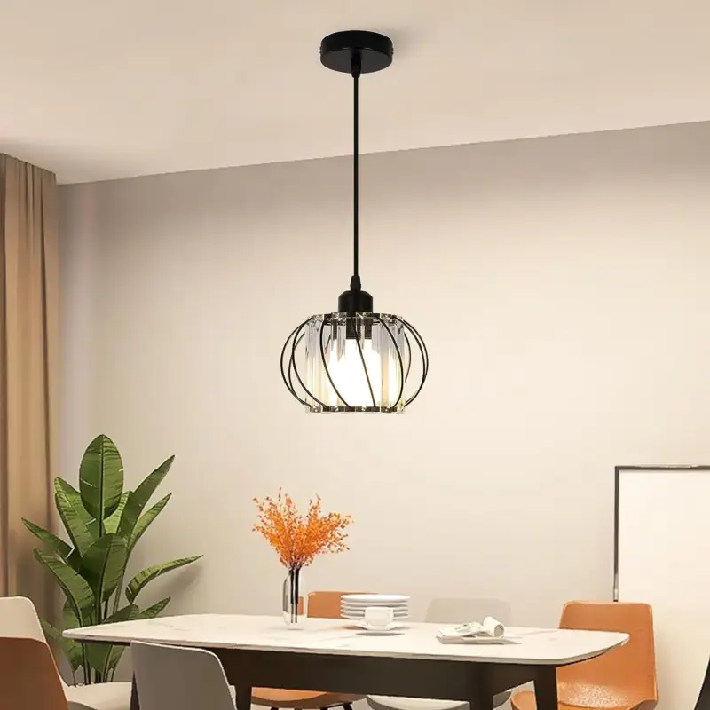 Suspension en Cristal Industriel et Vintage Sphérique Lustre E27 Base Pour salon chambre à coucher salle à manger bureau Bar Café Noir (Ampoule non incluse) Authentique