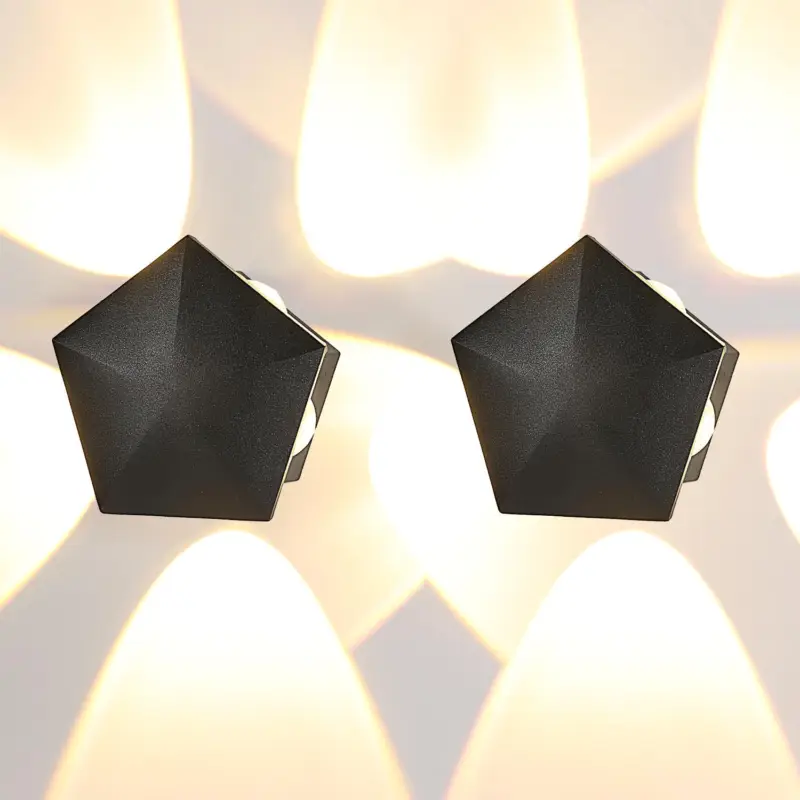 Promotion 2 pièces Applique Murale Extérieure 5W Moderne Forme de pentagramme Lampe murale LED Blanc Chaud 3000K Pour Entrée Couloir Cour Jardin Terrasse Balcon Garage Noir