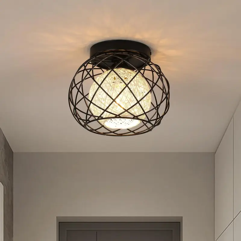 Réduction Plafonnier Vintage E27, Luminaire Plafonnier Industriel, Suspension Luminaire Cage en Métal Noir pour Salon Cuisine Chambre Café Bar