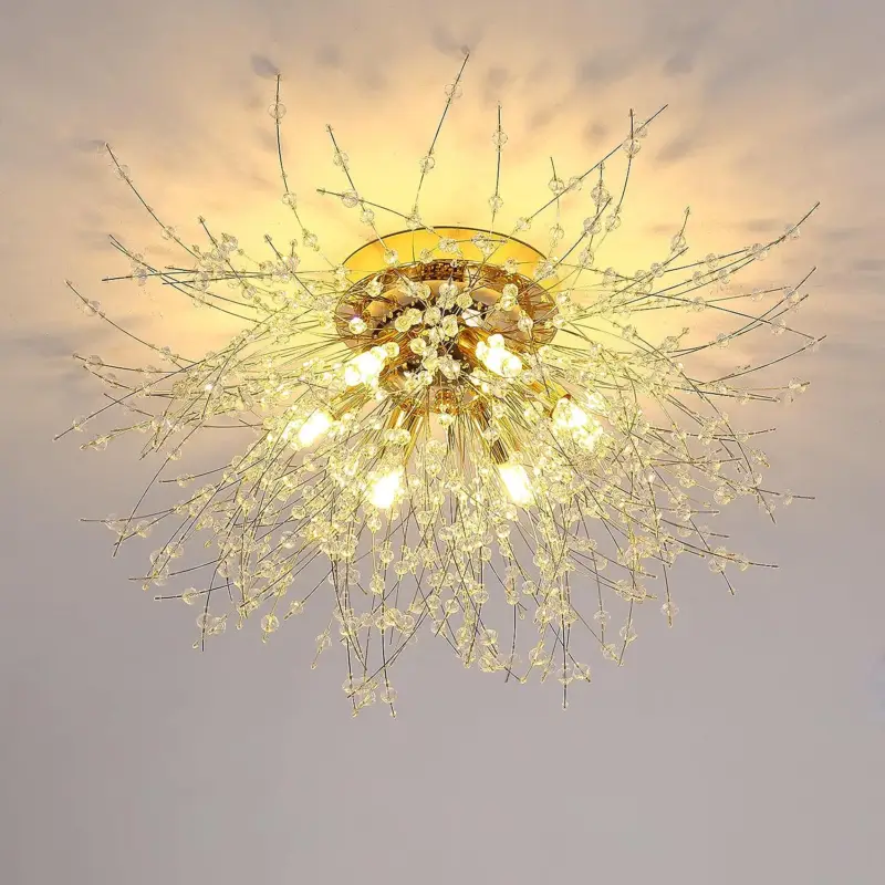Plafonnier LED Lustre en Cristal Moderne K9 Cristal Suspension Plafonnier Température de couleur réglable 3000K/4500K/6500K 6 G9 Lampe de Plafond Or Solde