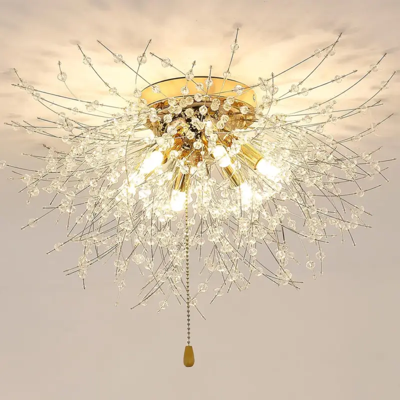 Affaire À Saisir Luminaire Plafonnier en Cristal, Lustres de Feu d'Artifice Moderne, Lampe LED Plafond Dimmable 3000K-6500K Lumière Tricolore pour Salon Chambre Salle de Bain(L'or, Ampoule incluse)