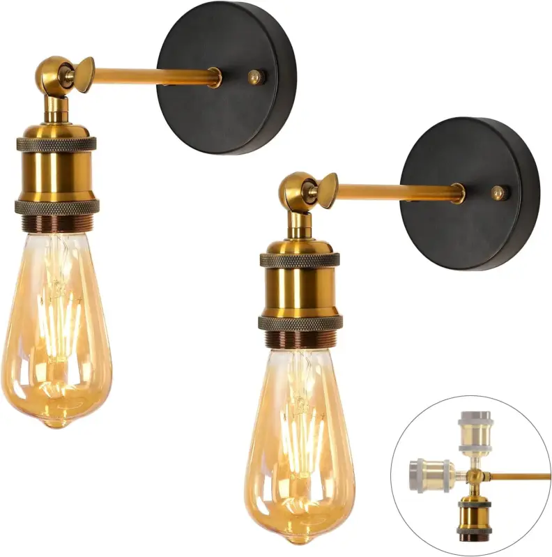 Super Prix 2 Pack Applique Murale E27 Vintage Industrielle, 270° Orientable Lampe Murale E27 Rétro en Métal, Or Appliques Murales Interieur pour Escalier Couloir Salon Cuisine(Ampoule non incluse)