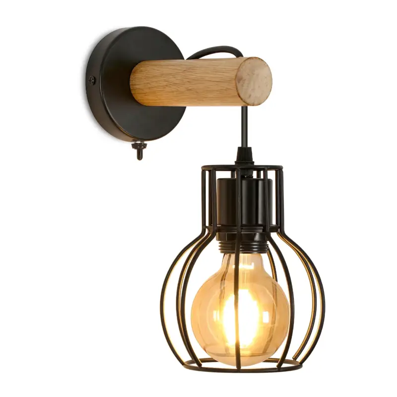 Retour Gratuit Applique murale Vintage, Spot Mural Design En Bois Rétro Industrielle, Douille E27(Sans Ampoule)